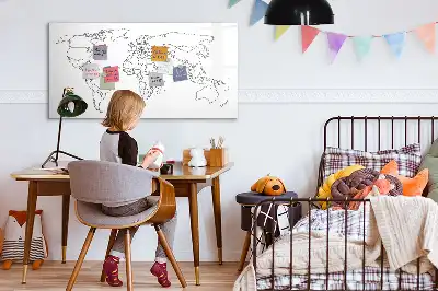 Pizarra borrable de cristal con imanes diseño de contorno del mapa del mundo