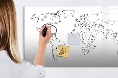 Pizarra borrable de cristal con imanes diseño de contorno del mapa del mundo