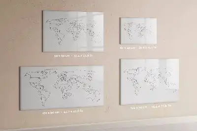 Pizarra borrable de cristal con imanes diseño de contorno del mapa del mundo