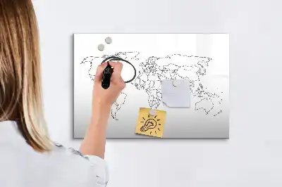 Pizarra borrable de cristal con imanes diseño de contorno del mapa del mundo