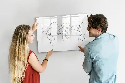 Pizarra borrable de cristal con imanes diseño de contorno del mapa del mundo