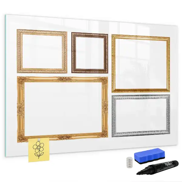 Pizarra magnética de pared con rotulador con marco dorado