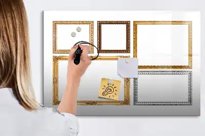 Pizarra magnética de pared con rotulador con marco dorado