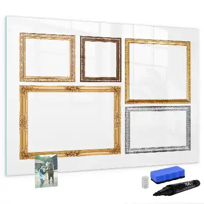 Pizarra magnética de pared con rotulador con marco dorado