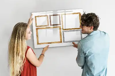Pizarra magnética de pared con rotulador con marco dorado