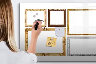 Pizarra magnética de pared con rotulador con marco dorado