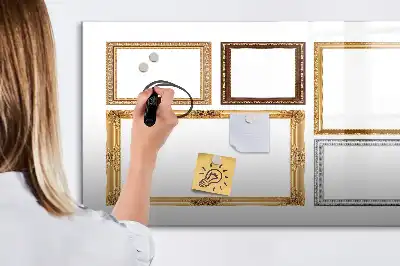 Pizarra magnética de pared con rotulador con marco dorado