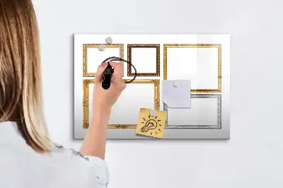 Pizarra magnética de pared con rotulador con marco dorado