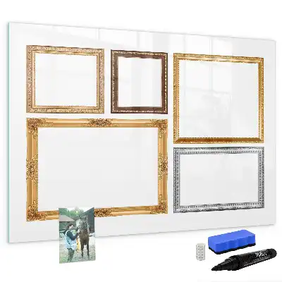 Pizarra magnética de pared con rotulador con marco dorado