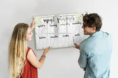 Pizarra borrable de cristal con imanes diseño de menú semanal estelar