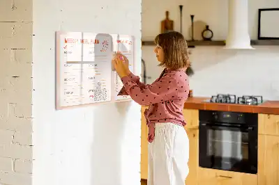 Pizarra de cristal borrable con imanes planificador de comidas estilo retro