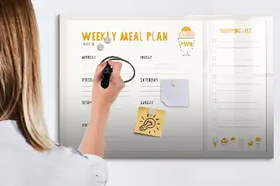 Pizarra de cristal borrable con imanes para planificación de comidas