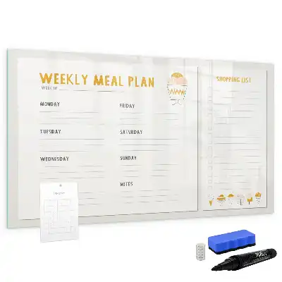 Pizarra de cristal borrable con imanes para planificación de comidas