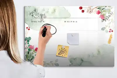 Pizarra magnética de pared diseño para recetas con rotulador