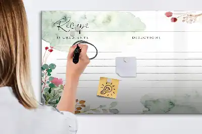 Pizarra magnética de pared diseño para recetas con rotulador