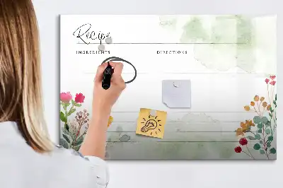 Pizarra de cristal borrable con imanes diseño decorativo para recetas
