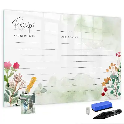 Pizarra de cristal borrable con imanes diseño decorativo para recetas