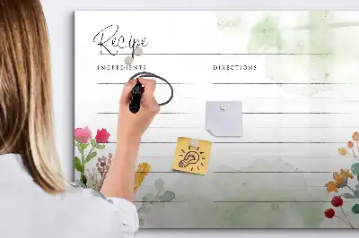 Pizarra de cristal borrable con imanes diseño decorativo para recetas