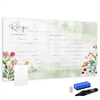 Pizarra de cristal borrable con imanes diseño decorativo para recetas