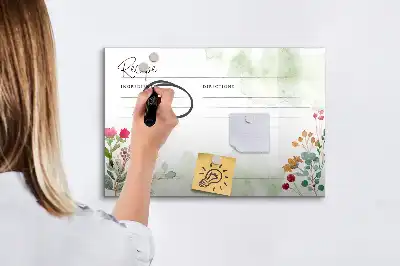 Pizarra de cristal borrable con imanes diseño decorativo para recetas