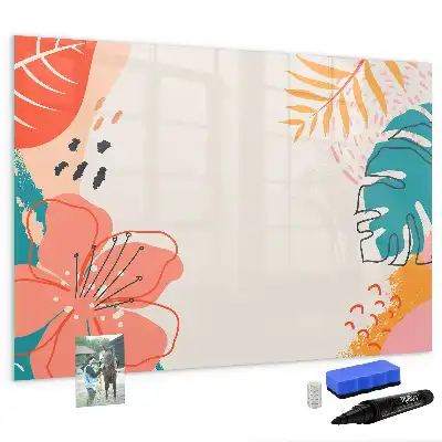 Pizarra borrable de cristal con imanes plantas hawaianas