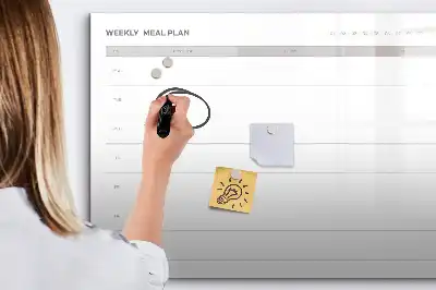Pizarra borrable de cristal con imanes diseño de menú simple