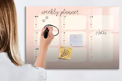 Pizarra de cristal borrable con imanes planificador semanal encantador