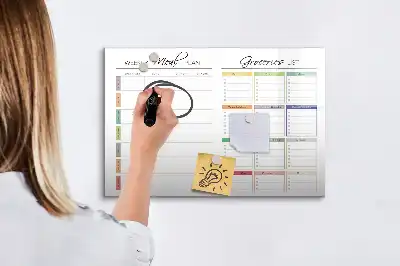 Pizarra de cristal magnética borrable para menú semanal