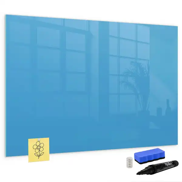 Pizarra borrable de cristal con imanes en color azul claro