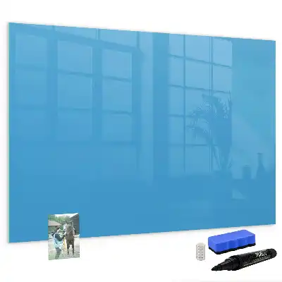 Pizarra borrable de cristal con imanes en color azul claro