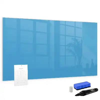 Pizarra borrable de cristal con imanes en color azul claro