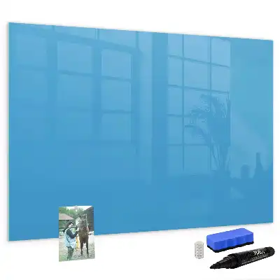 Pizarra borrable de cristal con imanes en color azul claro