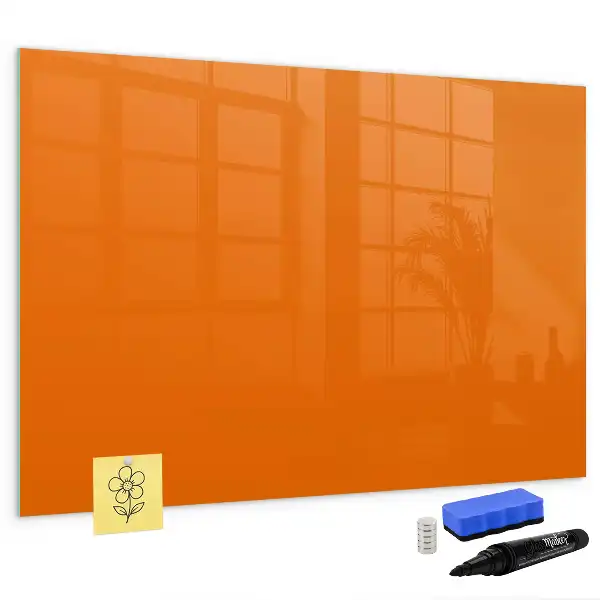 Pizarra borrable de cristal con imanes de color naranja