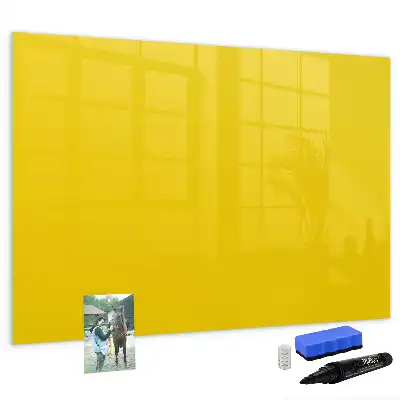 Pizarra borrable de cristal con imanes en color amarillo claro