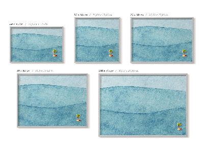 Pizarra magnética con marco plateado Olas azules acuareladas