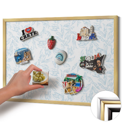 Pizarra magnética con marco dorado Patrón regular de hojas