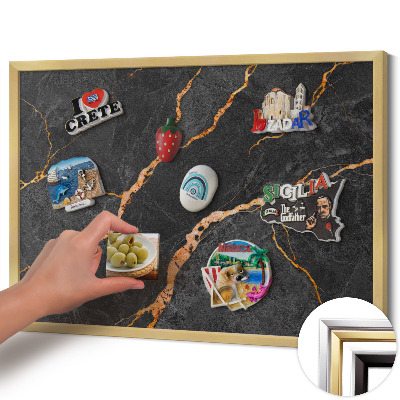 Pizarra magnética con marco dorado Mármol oscuro decorado