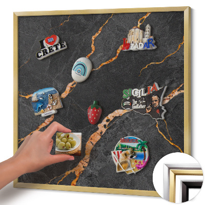 Pizarra magnética con marco dorado Mármol oscuro decorado