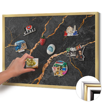 Pizarra magnética con marco dorado Mármol oscuro decorado