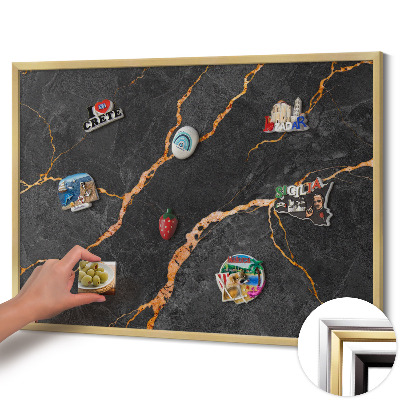 Pizarra magnética con marco dorado Mármol oscuro decorado