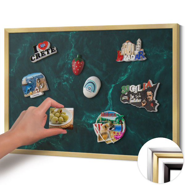 Pizarra magnética con marco dorado Mármol verde botella