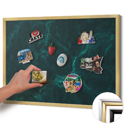 Pizarra magnética con marco dorado Mármol verde botella