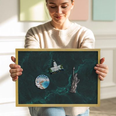 Pizarra magnética con marco dorado Mármol verde botella