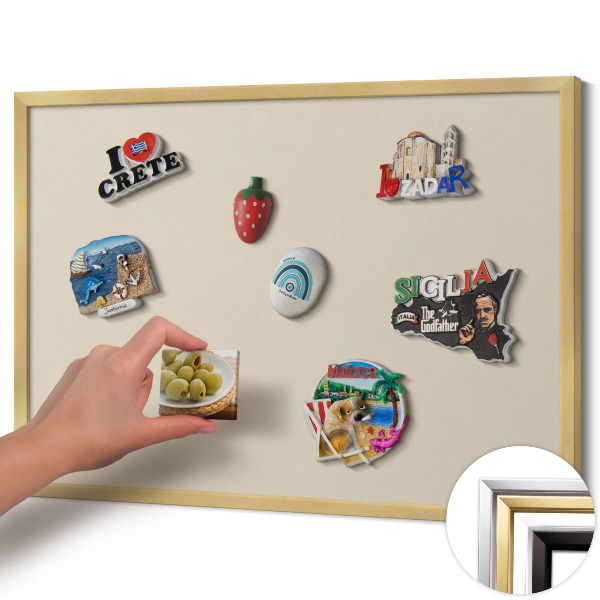 Pizarra magnética con marco dorado Color beige claro