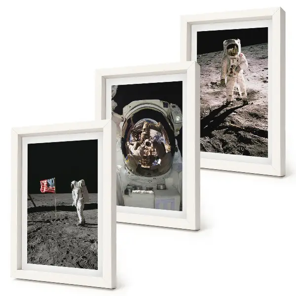 Juego de 3 cuadros decorativos de astronautas aterrizando en la luna