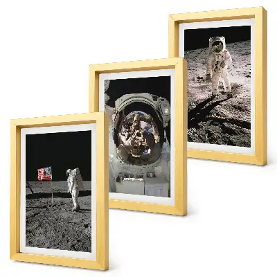Juego de 3 cuadros decorativos de astronautas aterrizando en la luna