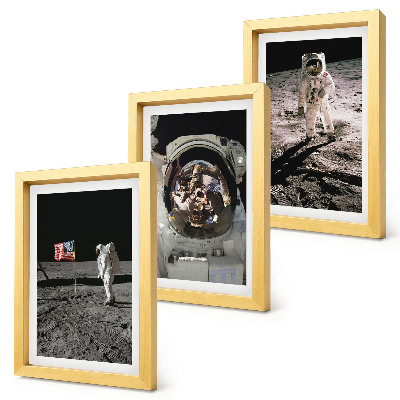 Juego de 3 cuadros decorativos Fotos de astronautas aterrizando en la luna