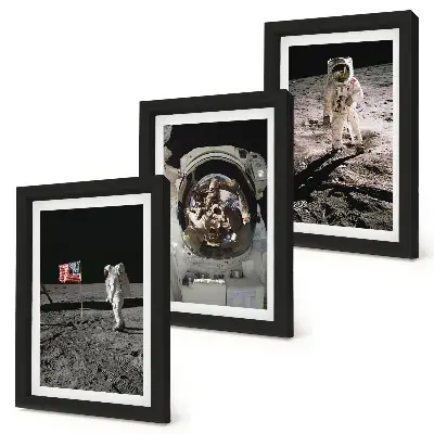 Juego de 3 cuadros decorativos de astronautas aterrizando en la luna