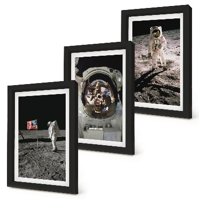 Juego de 3 cuadros decorativos Fotos de astronautas aterrizando en la luna