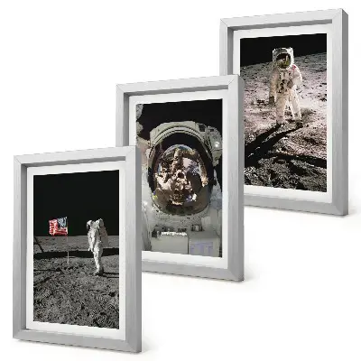 Juego de 3 cuadros decorativos de astronautas aterrizando en la luna